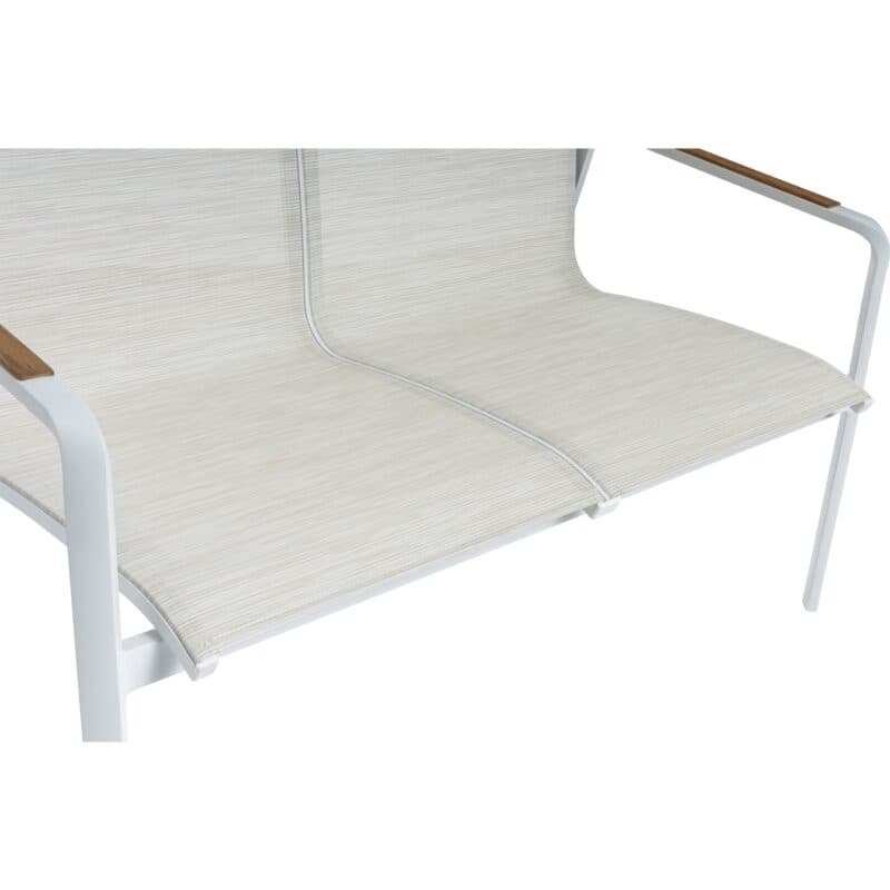 Kettler “Diamond“ Loungebank, Gestell Aluminium weiß matt, Sitzfläche Textilgewebe beige, Armlehnen Teak