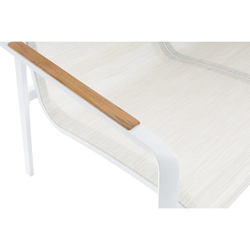 Kettler “Diamond“ Loungebank, Gestell Aluminium weiß matt, Sitzfläche Textilgewebe beige, Armlehnen Teak