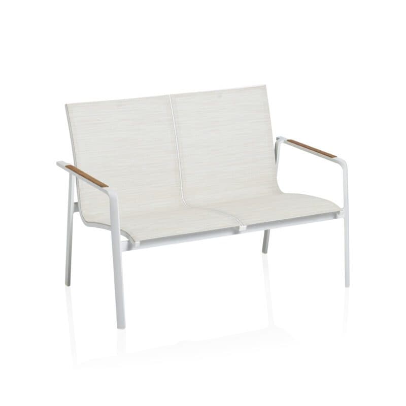 Kettler “Diamond“ Loungebank, Gestell Aluminium weiß matt, Sitzfläche Textilgewebe beige, Armlehnen Teak