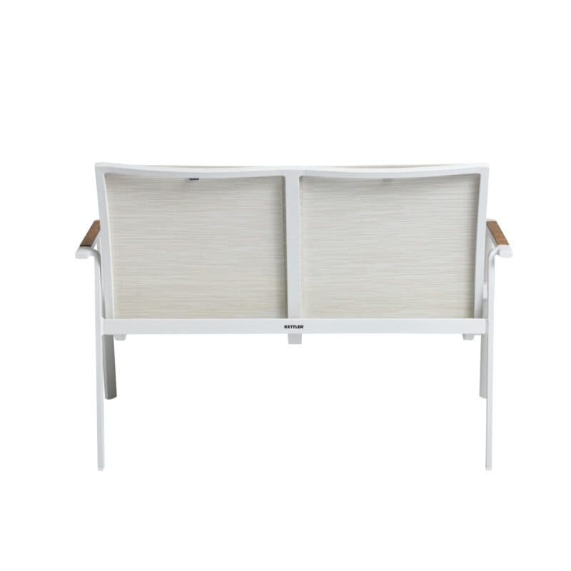 Kettler “Diamond“ Loungebank, Gestell Aluminium weiß matt, Sitzfläche Textilgewebe beige, Armlehnen Teak
