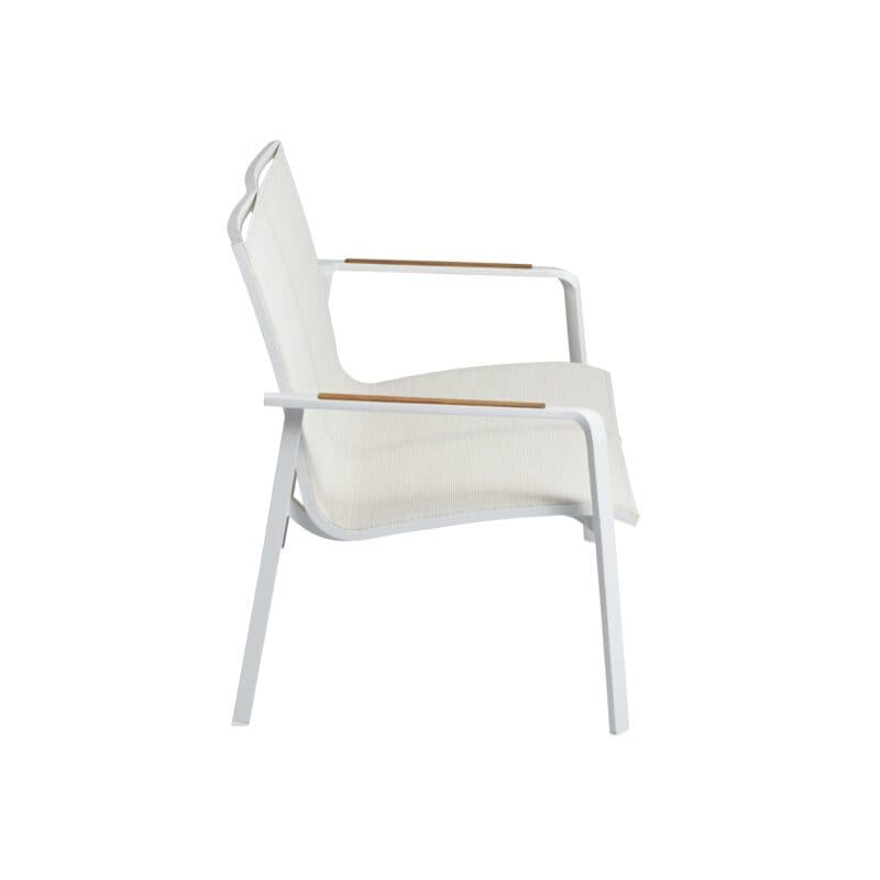 Kettler “Diamond“ Loungebank, Gestell Aluminium weiß matt, Sitzfläche Textilgewebe beige, Armlehnen Teak