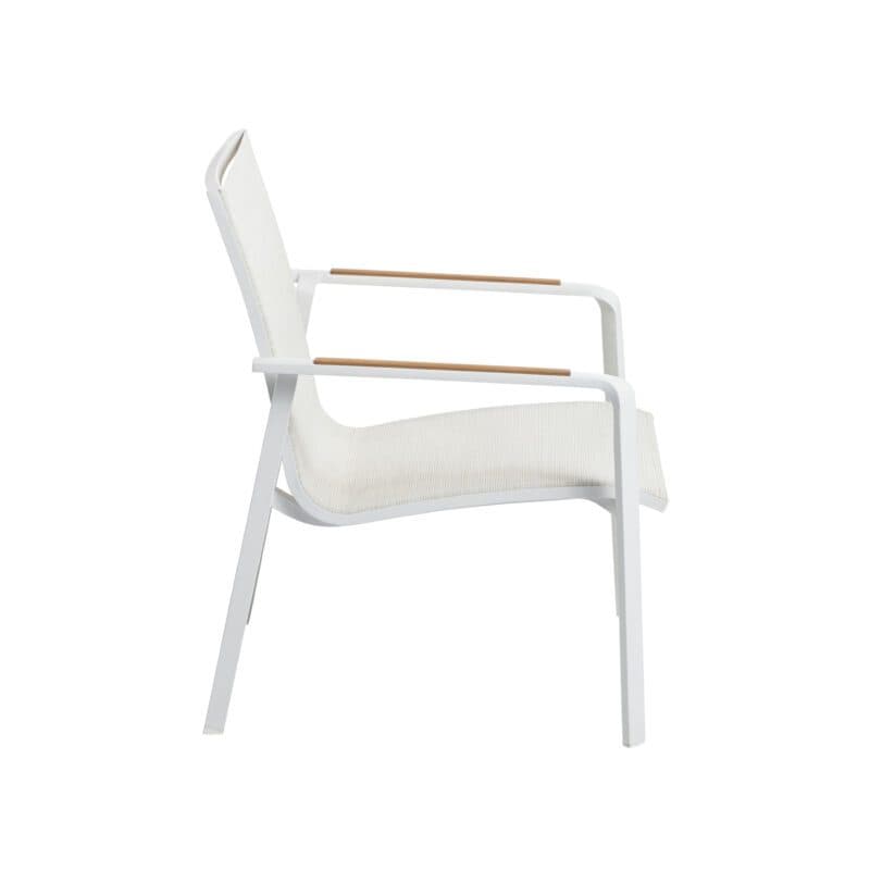 Kettler “Diamond“ Loungesessel, Gestell Aluminium weiß matt, Sitzfläche Textilgewebe beige, Armlehnen Teak