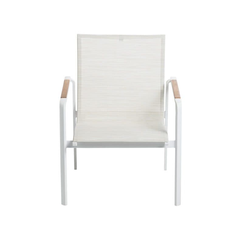 Kettler “Diamond“ Loungesessel, Gestell Aluminium weiß matt, Sitzfläche Textilgewebe beige, Armlehnen Teak