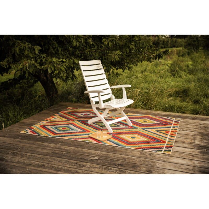 Kettler "Shape" Outdoor-Teppich 160 x 230 cm, Polypropylen beige/grau, mit Multipositionssessel "Tiffany", Kunststoff weiß