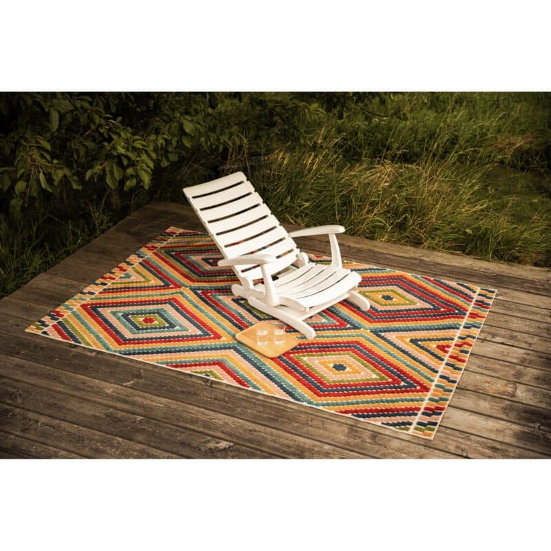 Kettler "Shape" Outdoor-Teppich 160 x 230 cm, Polypropylen beige/grau, mit Multipositionssessel "Tiffany", Kunststoff weiß