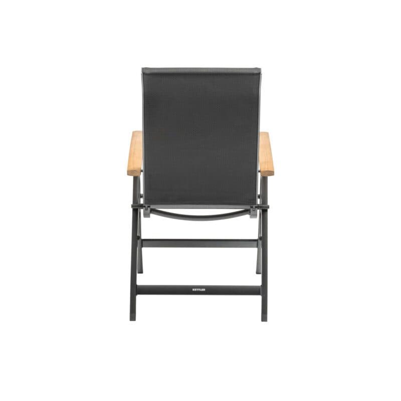 Kettler "Sleek" Klappsessel, Alu anthrazit, Textilene anthrazit, Armlehnen Teak