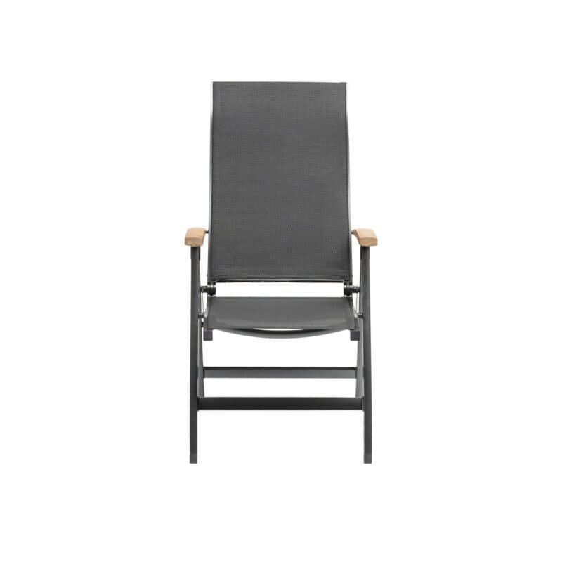 Kettler "Sleek" Klappsessel, Alu anthrazit, Textilene anthrazit, Armlehnen Teak