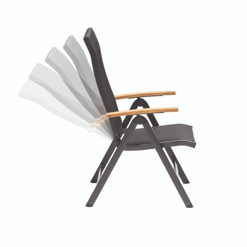 Kettler "Sleek" Klappsessel, Alu anthrazit, Textilene anthrazit, Armlehnen Teak