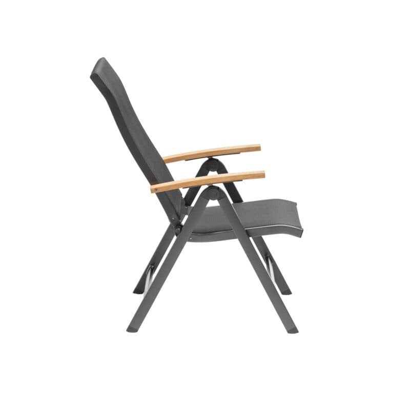 Kettler "Sleek" Klappsessel, Alu anthrazit, Textilene anthrazit, Armlehnen Teak