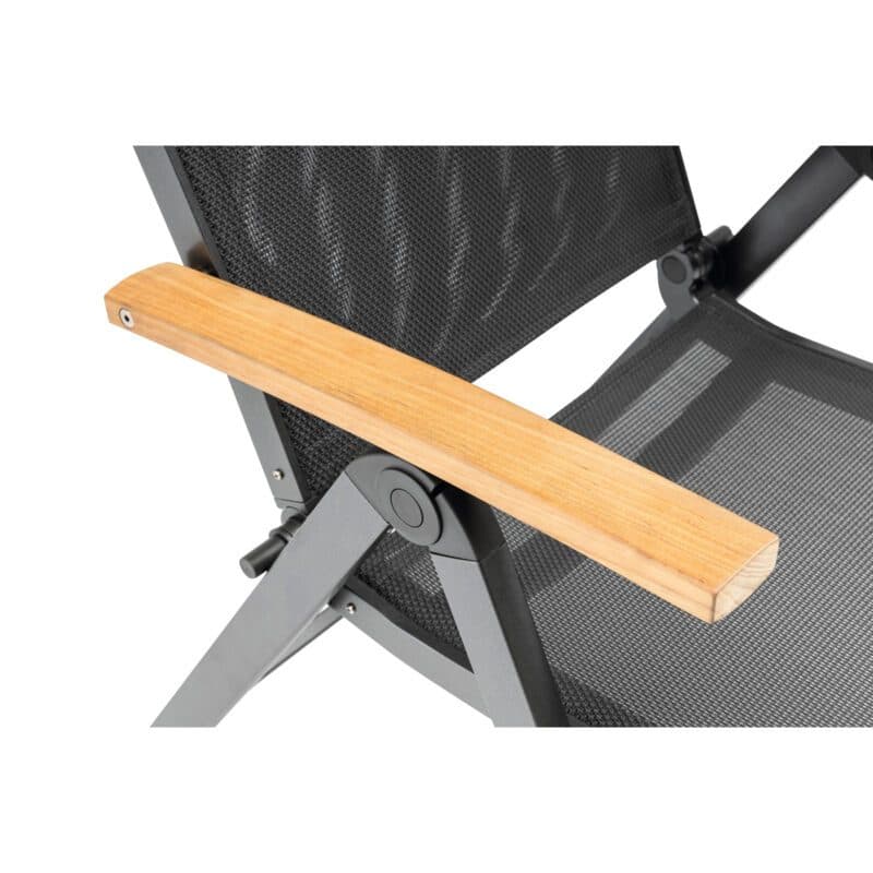 Kettler "Sleek" Klappsessel, Alu anthrazit, Textilene anthrazit, Armlehnen Teak