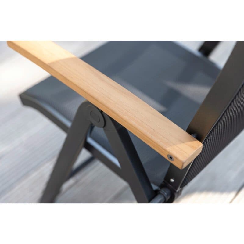 Kettler "Sleek" Klappsessel, Alu anthrazit, Textilene anthrazit, Armlehnen Teak