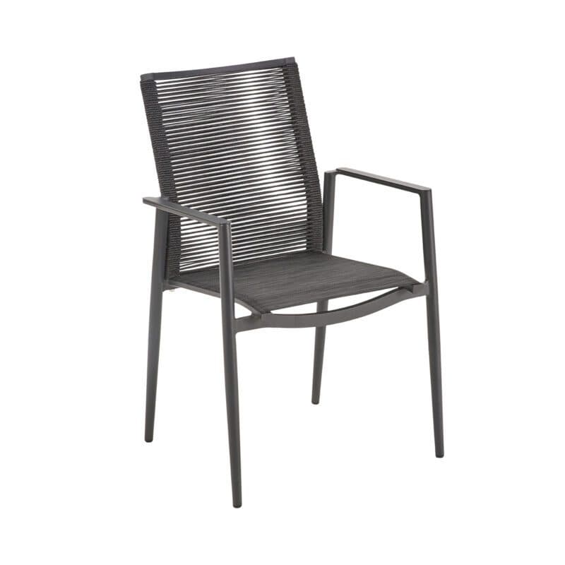 Liadomo "Mannoli" Stapelstuhl, Gestell Aluminium anthrazit, Sitzfläche Textilgewebe anthrazit, Rückenlehne Rope anthrazit, Armlehne Aluminium