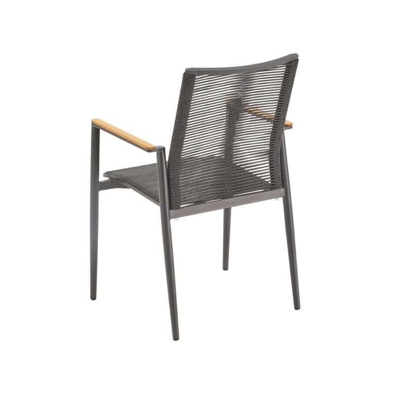 Liadomo "Mannoli" Stapelstuhl, Gestell Aluminium anthrazit, Sitzfläche Textilgewebe anthrazit, Rückenlehne Rope anthrazit, Armlehne Teak