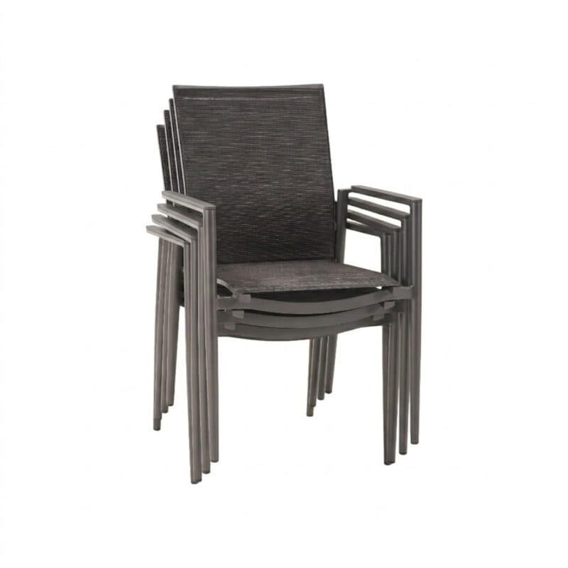 Liadomo "Mannoli" Stapelstuhl, Alu anthrazit, Textilgewebe anthrazit, Armlehne Alu