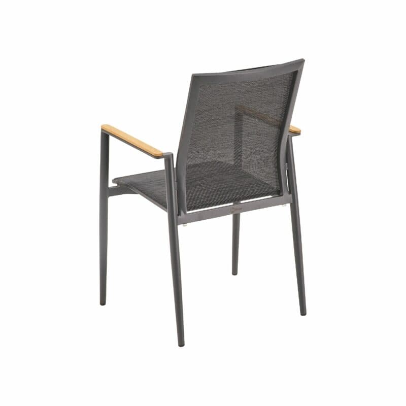 Liadomo "Mannoli" Stapelstuhl, Alu anthrazit, Textilgewebe anthrazit, Armlehne Teak