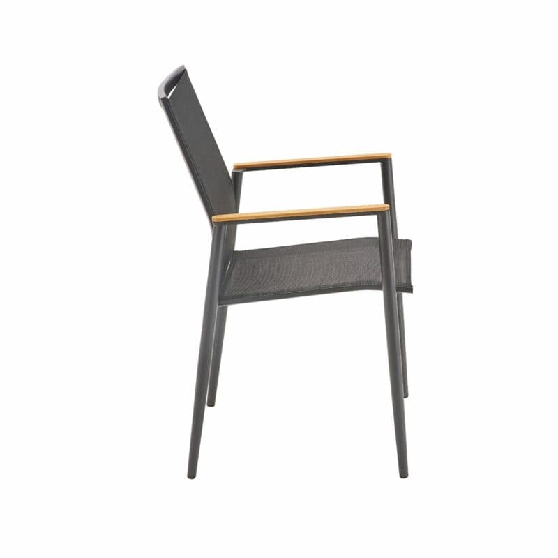 Liadomo "Mannoli" Stapelstuhl, Alu anthrazit, Textilgewebe anthrazit, Armlehne Teak