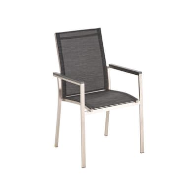 Liadomo "Motta" Stapelstuhl, Edelstahl gebürstet, Textilgewebe anthrazit, Armlehnen Alu