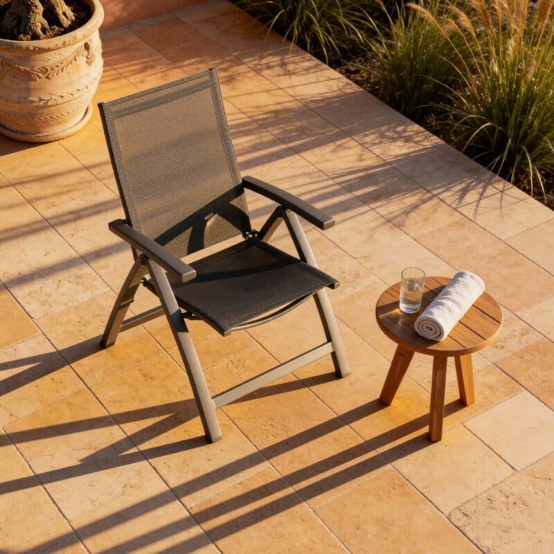 Liadomo "Ricadi" Klappsessel, Aluminium anthrazit, Textilgewebe anthrazit, Armlehnen Aluminium (Bild KI-generiert)