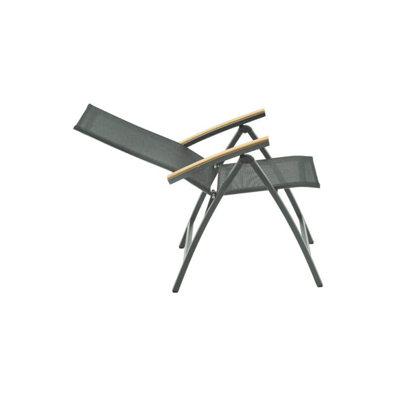 Liadomo "Ricadi" Klappsessel, Alu anthrazit, Textilgewebe anthrazit, Armlehnen Teak