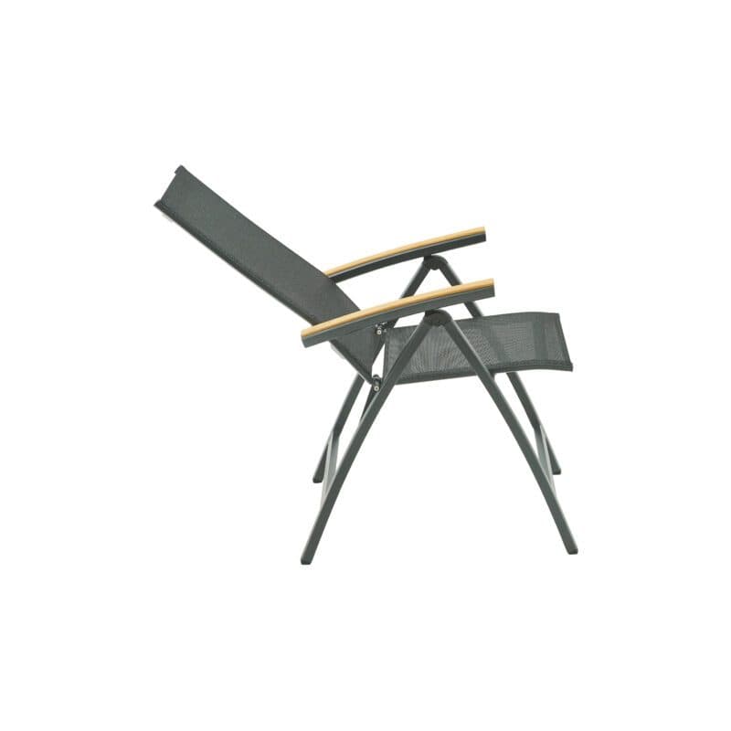 Liadomo "Ricadi" Klappsessel, Alu anthrazit, Textilgewebe anthrazit, Armlehnen Teak