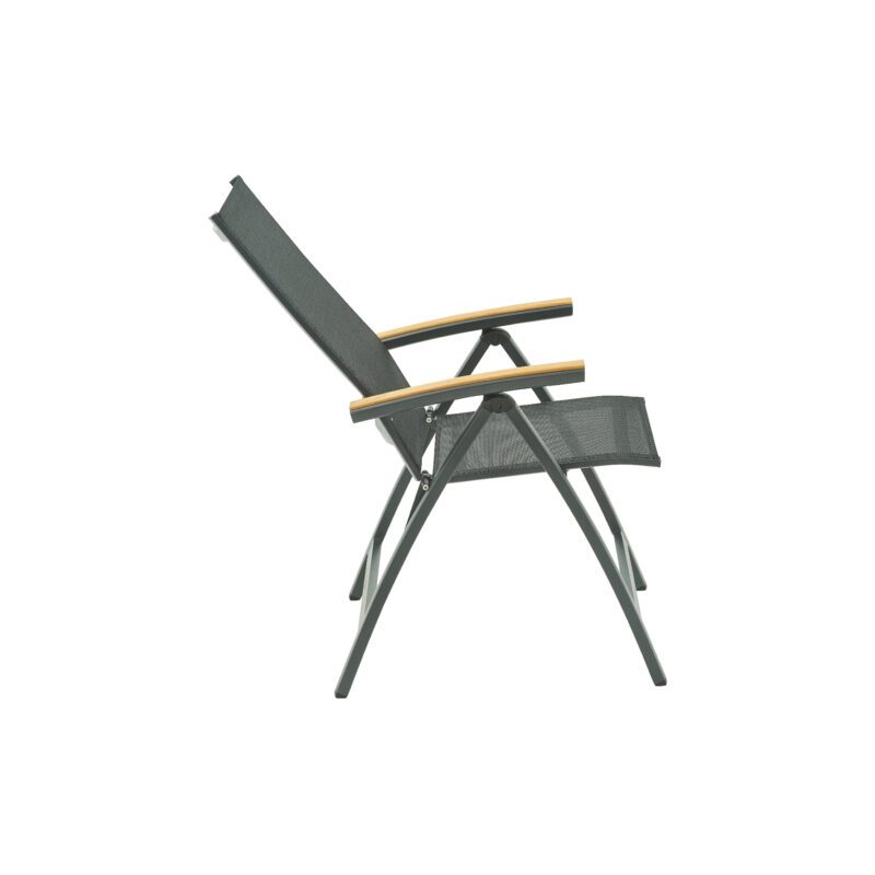 Liadomo "Ricadi" Klappsessel, Alu anthrazit, Textilgewebe anthrazit, Armlehnen Teak