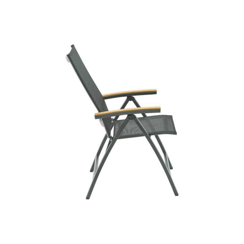 Liadomo "Ricadi" Klappsessel, Alu anthrazit, Textilgewebe anthrazit, Armlehnen Teak