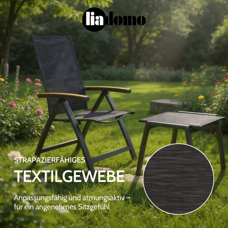 Liadomo "Ricadi" Klappsessel mit Hocker (Bild KI-generiert)