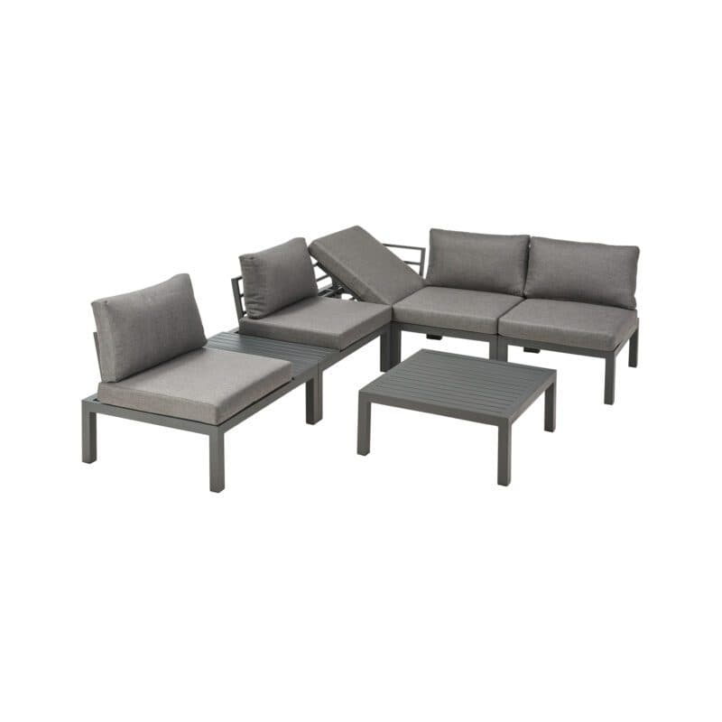 Liadomo "San Carlo" Loungeset, Alu anthrazit, Ablagen Alu, Bezüge Olefin grau