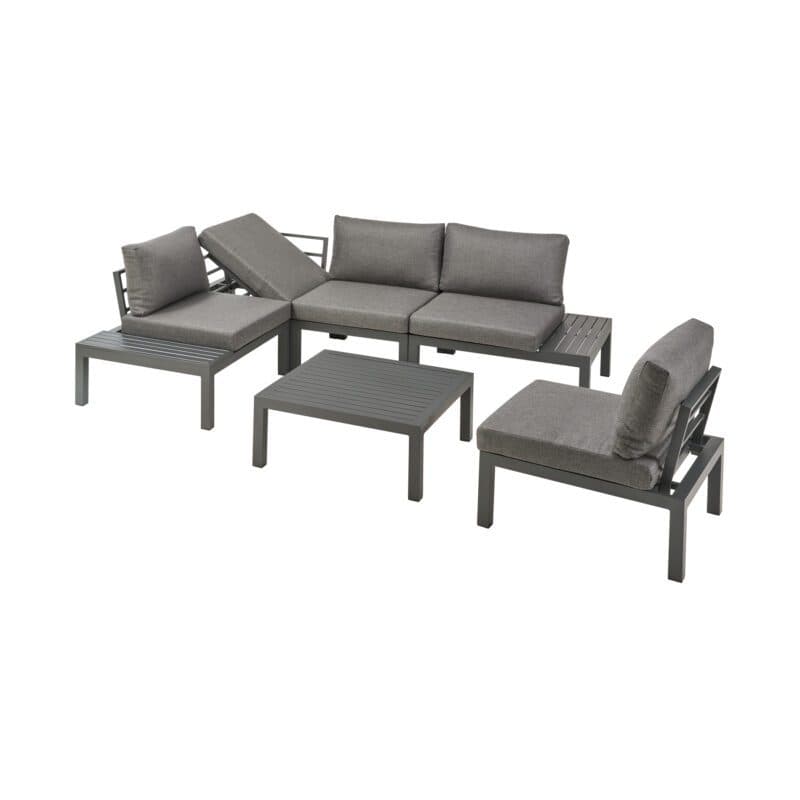 Liadomo "San Carlo" Loungeset, Alu anthrazit, Ablagen Alu, Bezüge Olefin grau