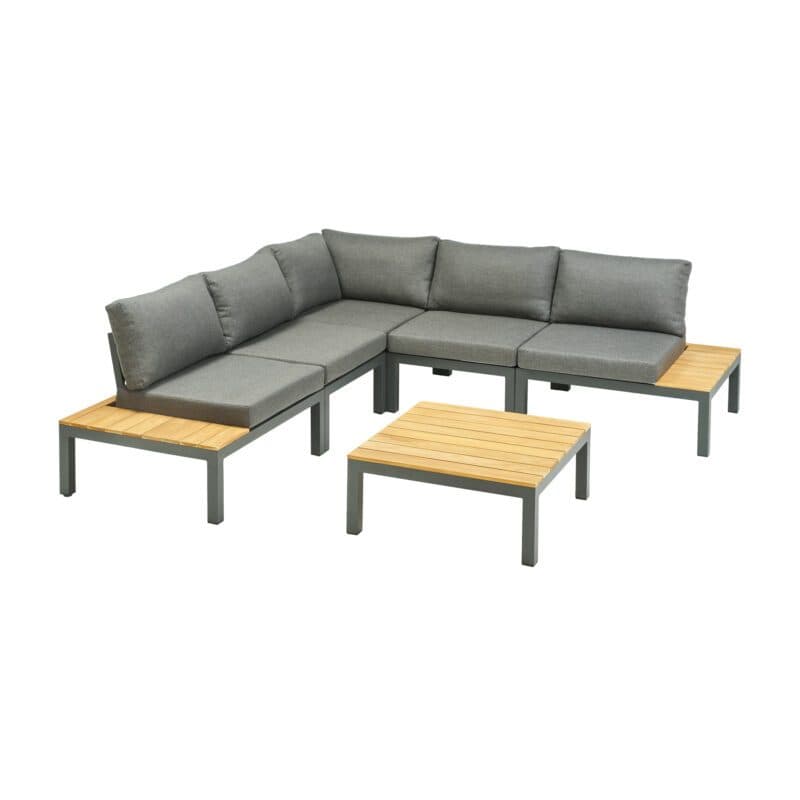 Liadomo "San Carlo" Loungeset, Alu anthrazit, Ablagen Teak, Bezüge Olefin grau