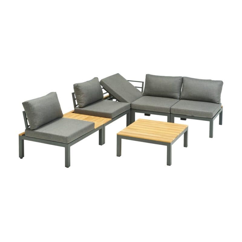 Liadomo "San Carlo" Loungeset, Alu anthrazit, Ablagen Teak, Bezüge Olefin grau