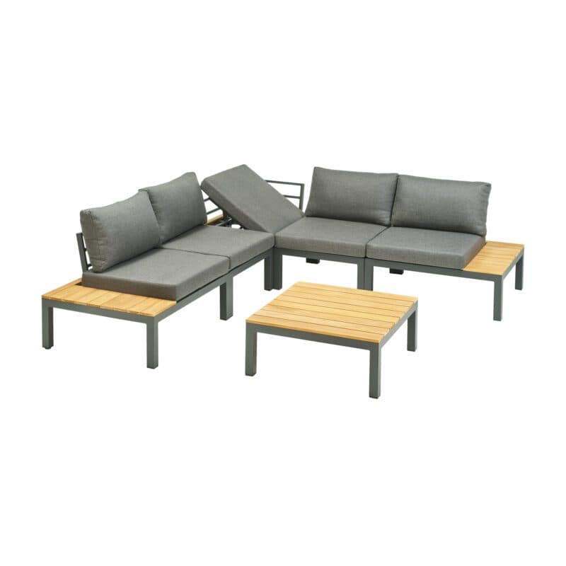 Liadomo "San Carlo" Loungeset, Alu anthrazit, Ablagen Teak, Bezüge Olefin grau