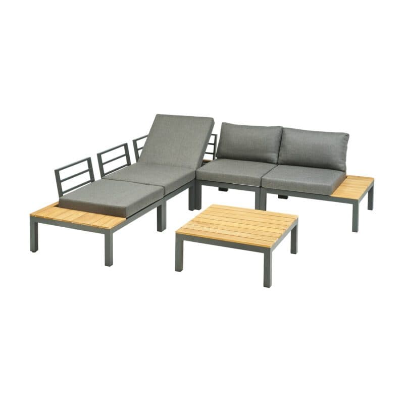 Liadomo "San Carlo" Loungeset, Alu anthrazit, Ablagen Teak, Bezüge Olefin grau