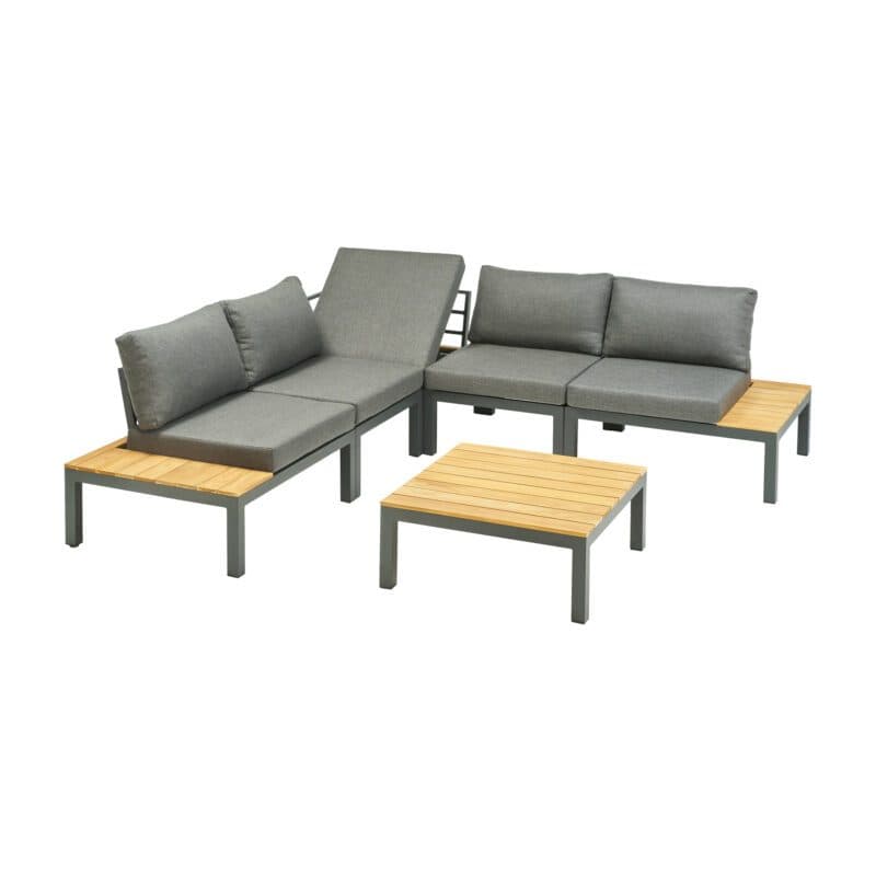 Liadomo "San Carlo" Loungeset, Alu anthrazit, Ablagen Teak, Bezüge Olefin grau