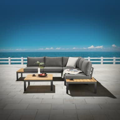 Liadomo "San Carlo" Loungeset, Alu anthrazit, Ablagen Teak, Bezüge Olefin grau