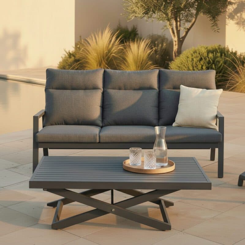 Liadomo "Scapoli" 3-Sitzer Loungesofa, Aluminium anthrazit, Kissenbezüge Olefin grau (Bild KI-generiert)