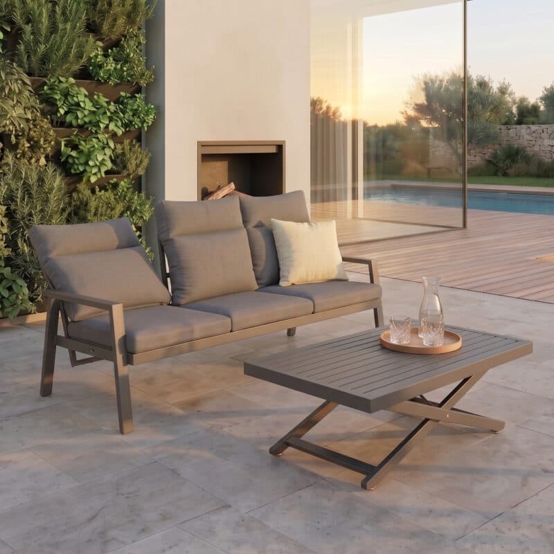 Liadomo "Scapoli" Loungesofa mit -tisch, Aluminium anthrazit, Bezüge Olefin grau (Bild KI-generiert)