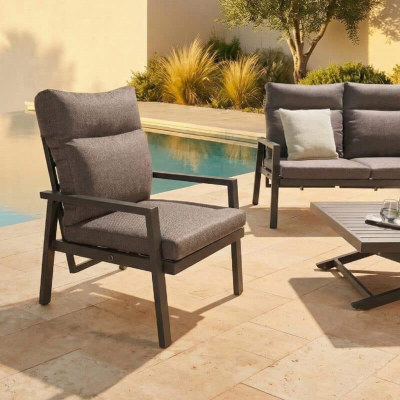 Liadomo "Scapoli" Loungeset 4-teilig, Aluminium anthrazit, Bezüge Olefin grau (Bild KI-generiert)