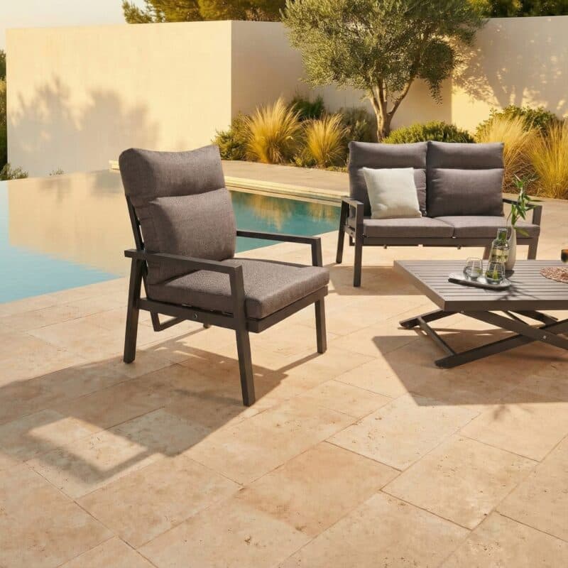 Liadomo "Scapoli" Loungeset 4-teilig, Aluminium anthrazit, Bezüge Olefin grau (Bild KI-generiert)