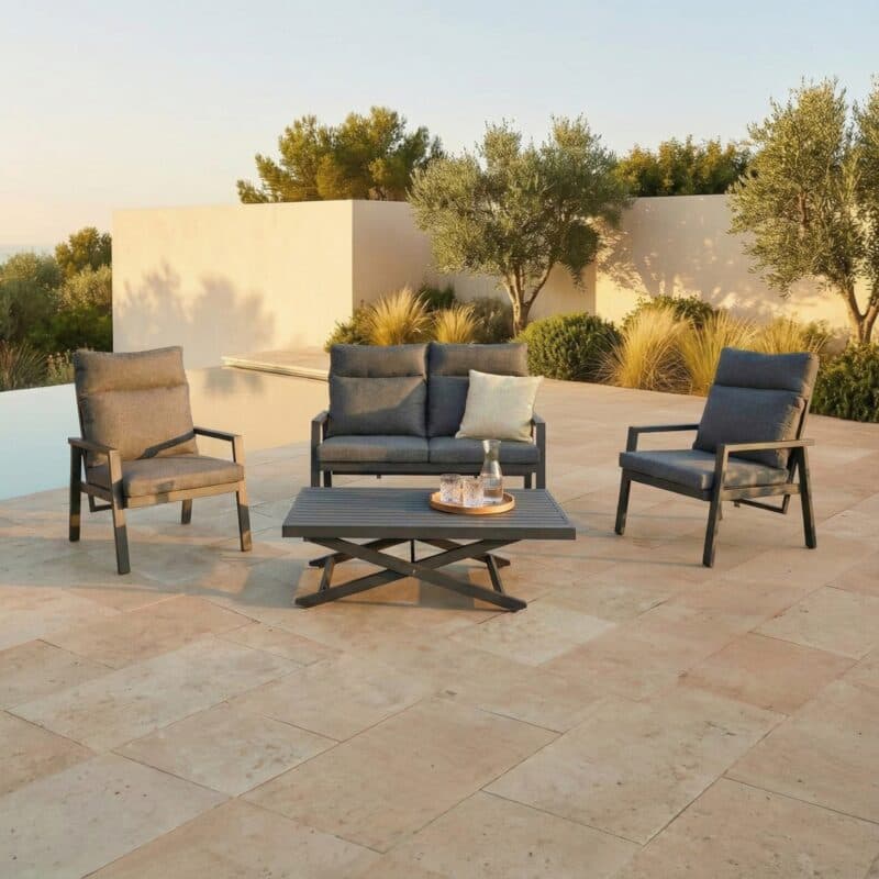 Liadomo "Scapoli" Loungeset 4-teilig, Aluminium anthrazit, Bezüge Olefin grau (Bild KI-generiert)