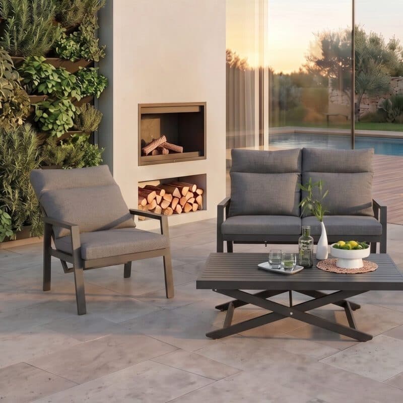 Liadomo "Scapoli" Loungeset 4-teilig, Aluminium anthrazit, Bezüge Olefin grau (Bild KI-generiert)