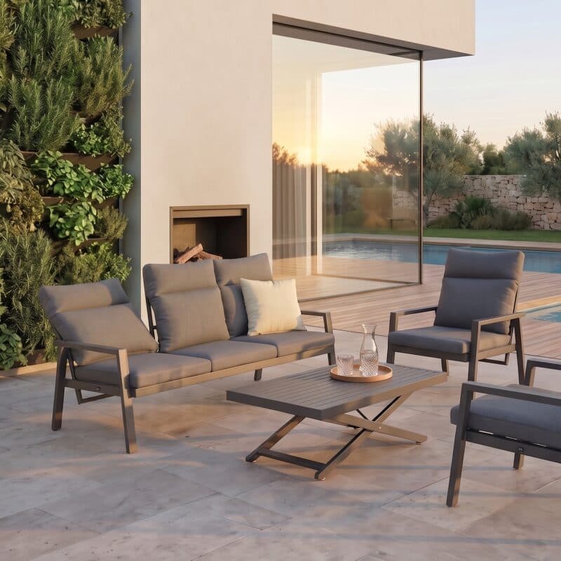 Liadomo "Scapoli" Loungeset 4-teilig, Aluminium anthrazit, Bezüge Olefin grau (Bild KI-generiert)