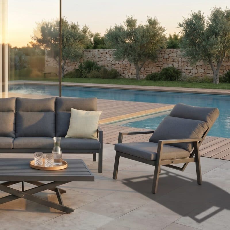 Liadomo "Scapoli" Loungeset 4-teilig, Aluminium anthrazit, Bezüge Olefin grau (Bild KI-generiert)