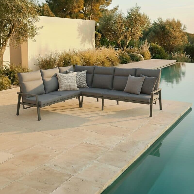 Liadomo "Scapoli" Eckloungeset, Aluminium anthrazit, Bezug Olefin grau (Bild KI-generiert)