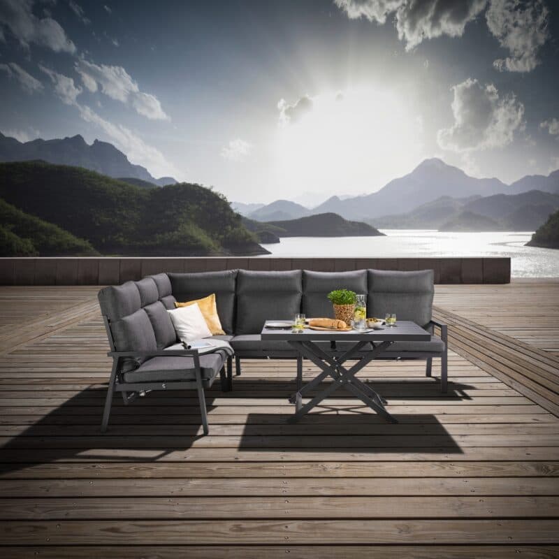 Liadomo "Scapoli" Eckloungeset plus Loungetisch, Alu anthrazit, Bezug Olefin grau