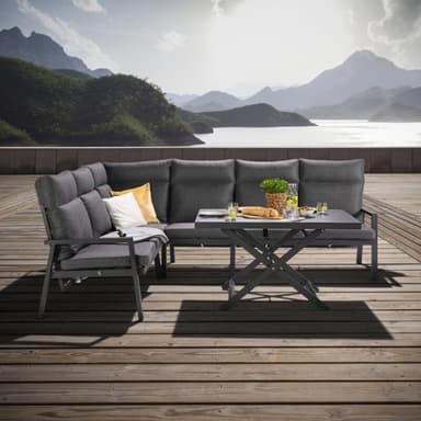 Liadomo "Scapoli" Eckloungeset plus Loungetisch, Alu anthrazit, Bezug Olefin grau