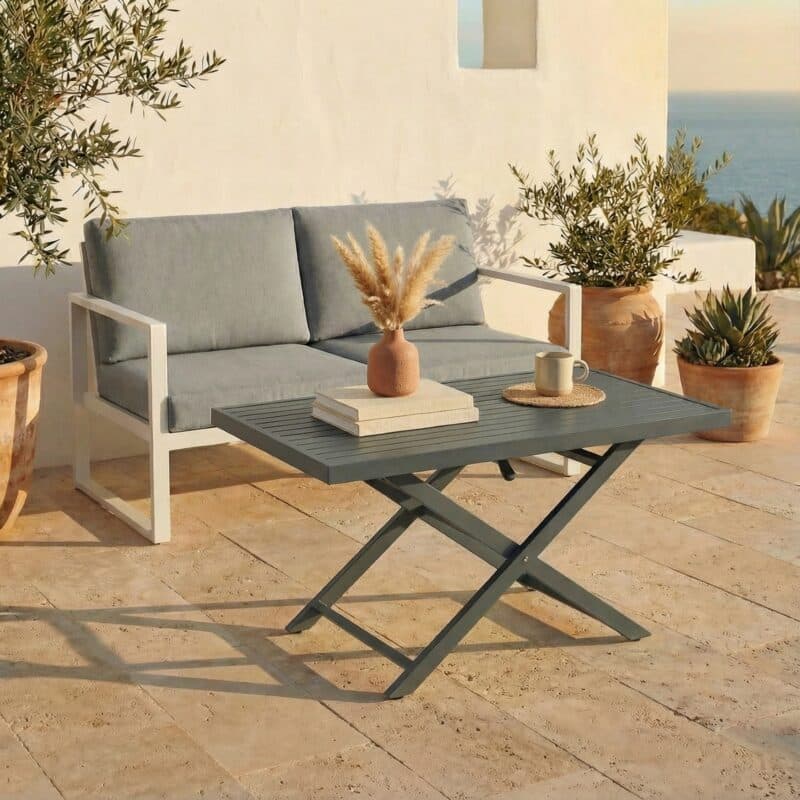 Liadomo"Scapoli" Loungetisch höhenverstellbar, 120x70 cm, Höhe 40–68 cm, Aluminium anthrazit (Bild KI-generiert)