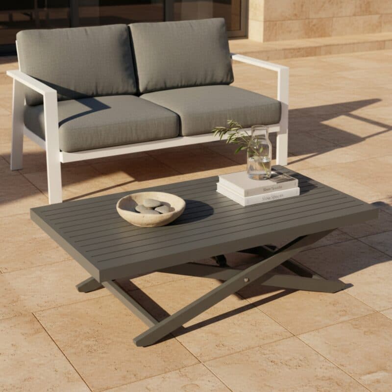 Liadomo"Scapoli" Loungetisch höhenverstellbar, 120x70 cm, Höhe 40–68 cm, Aluminium anthrazit (Bild KI-generiert)