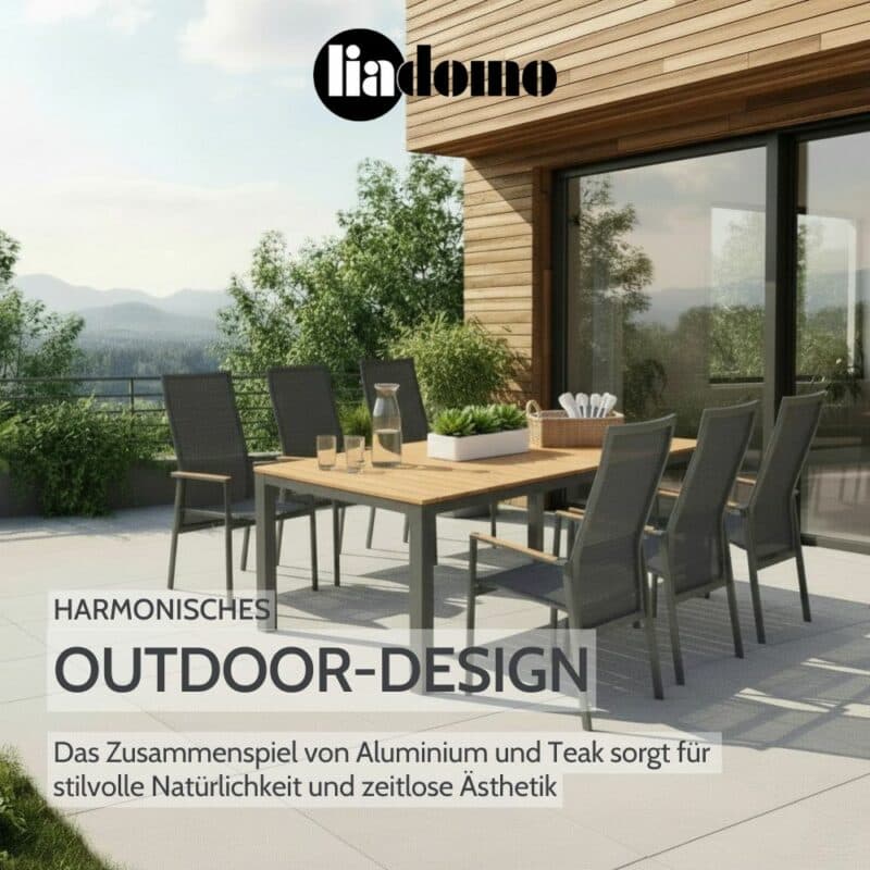 Liadomo "Scalea" Gartentisch und "Limbadi Move" Hochlehner (Bild KI-generiert)
