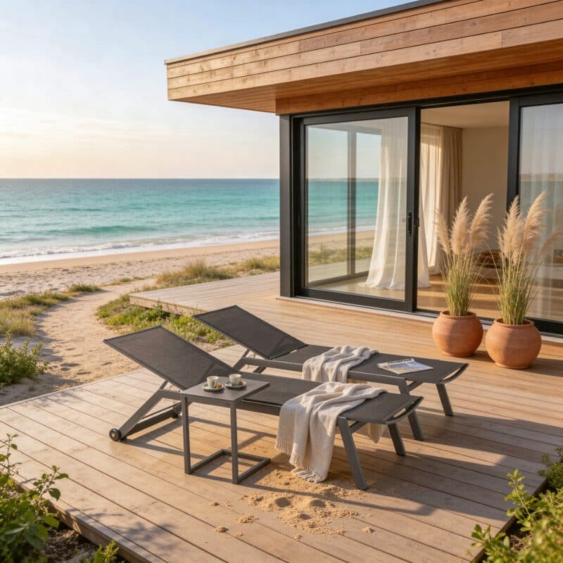 Liadomo "Scaro" Sonnenliege mit Beistelltisch "Lido", Aluminium anthrazit (Bild KI-generiert)